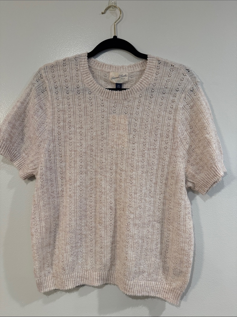 Universal Thread Cream Short-Sleeve Crewneck Knit Top